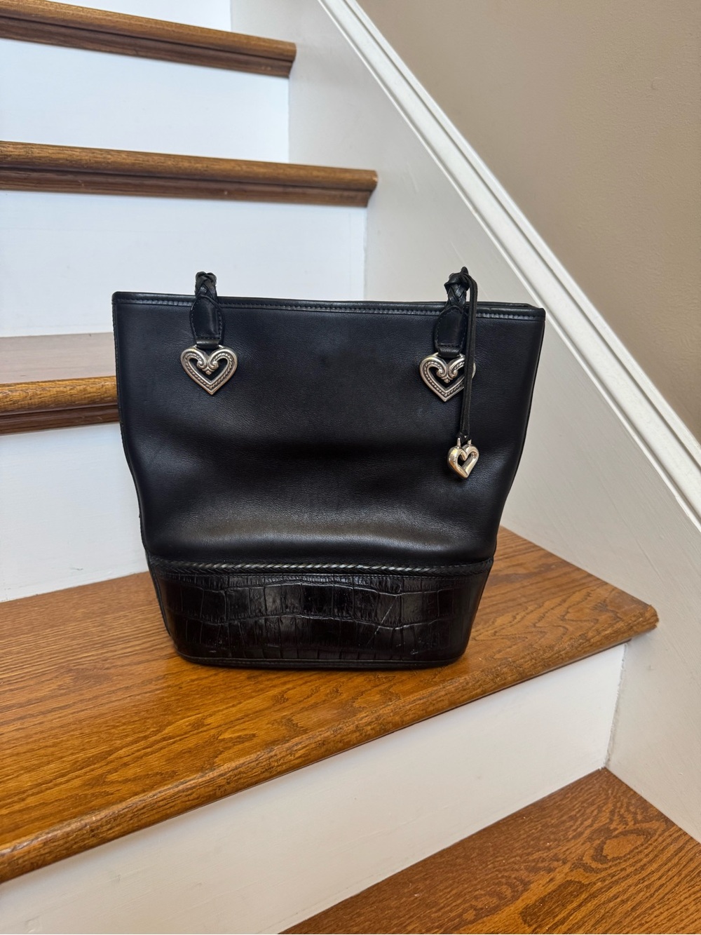 Vintage Black Leather Brighton Shoulder Bucket Bag/Purse
